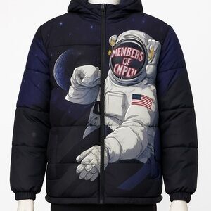 Members Only Astronaut Puffy Bomber Jacket XXL Space Graphic Black